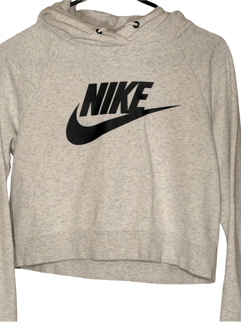 Nike Light Heather Gray Cropped Hoodie with Black Swoosh - Picture 2 of 6